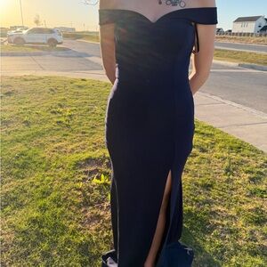 Windsor Off-Shoulder Navy Prom Gown with Side Slit
